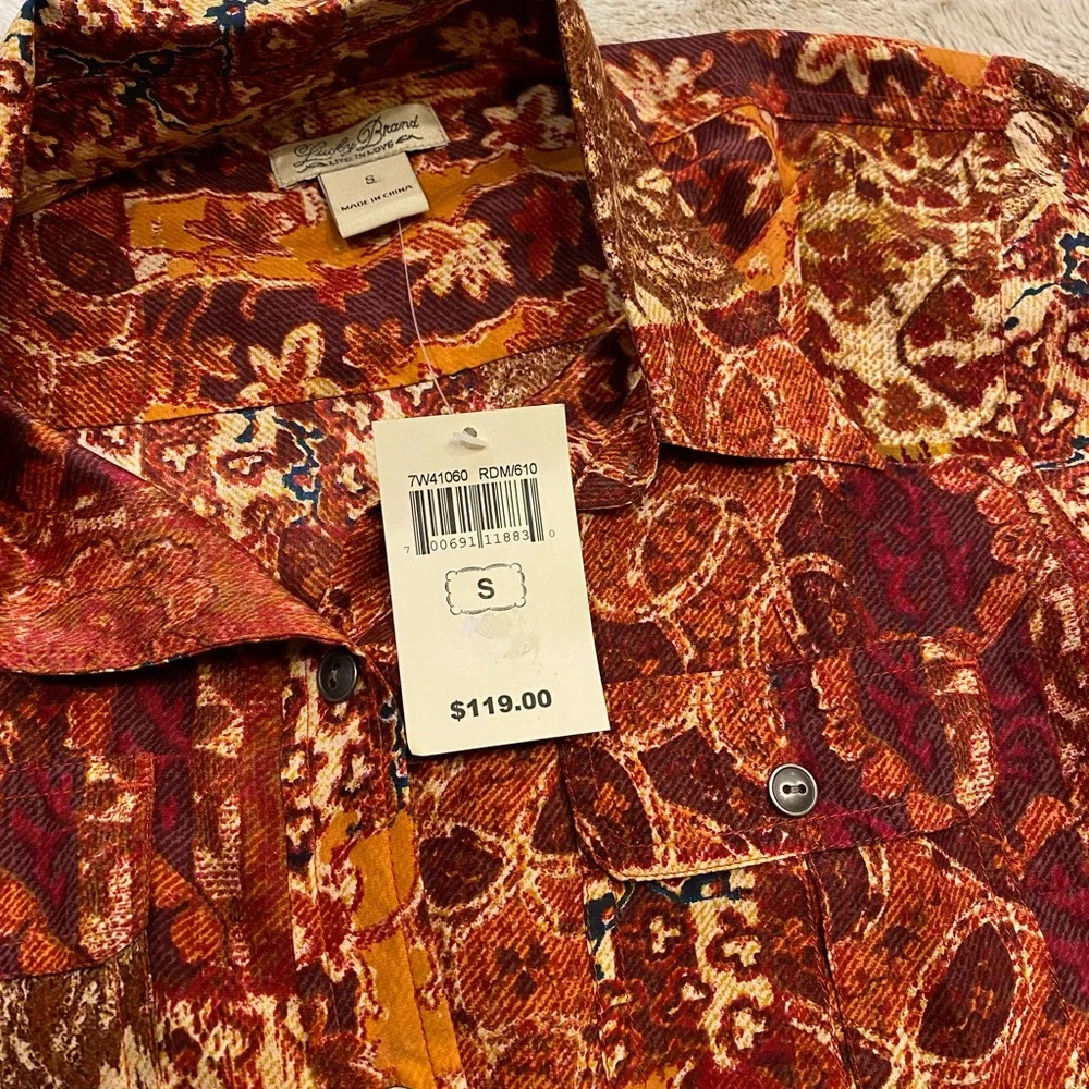 ✨SOLD✨NWT🍁Lucky Brand 100% Silk Jane patchwork Visit top boho western button - Picture 7 of 8